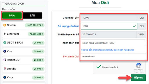 Tạo đơn hàng mua bán Didi trên Muabancoin.io