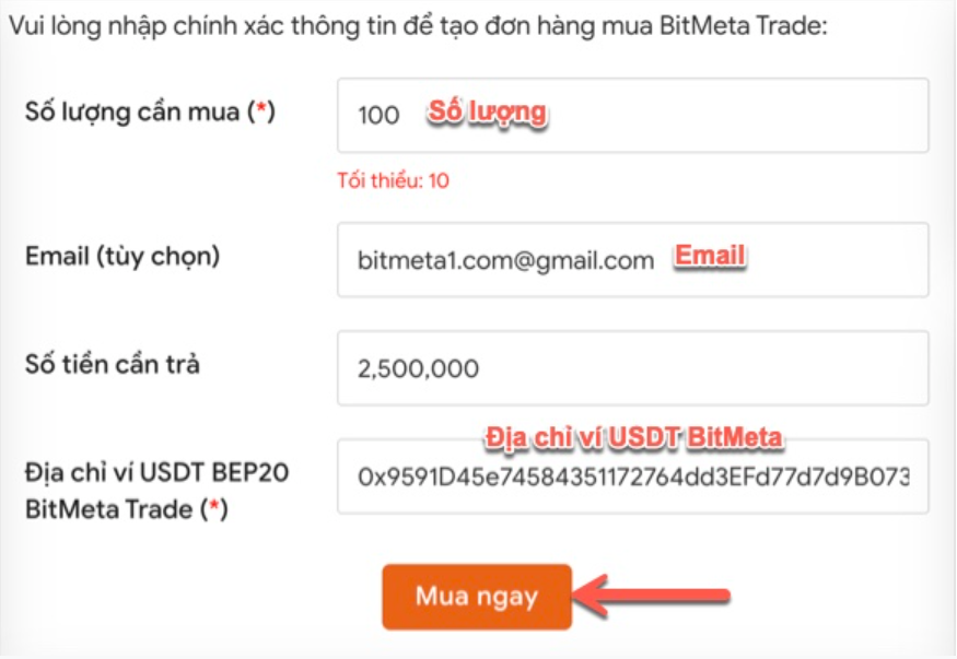 Điền đơn mua Bitmeta Trade